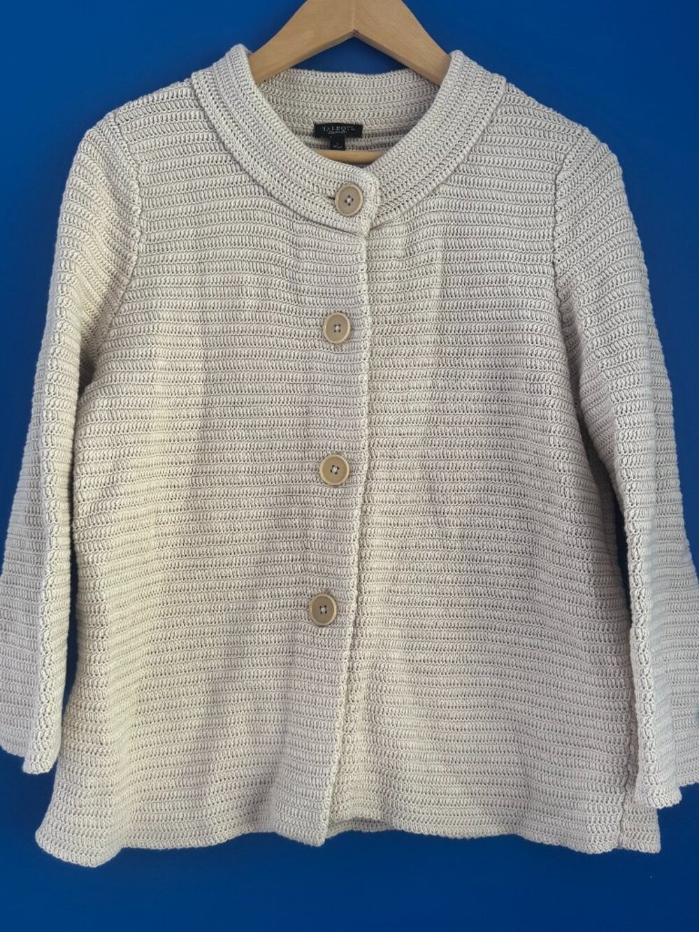 Talbots Oatmeal Cotton Blend Costal Nautical Knit 4-Button Cardigan - Large